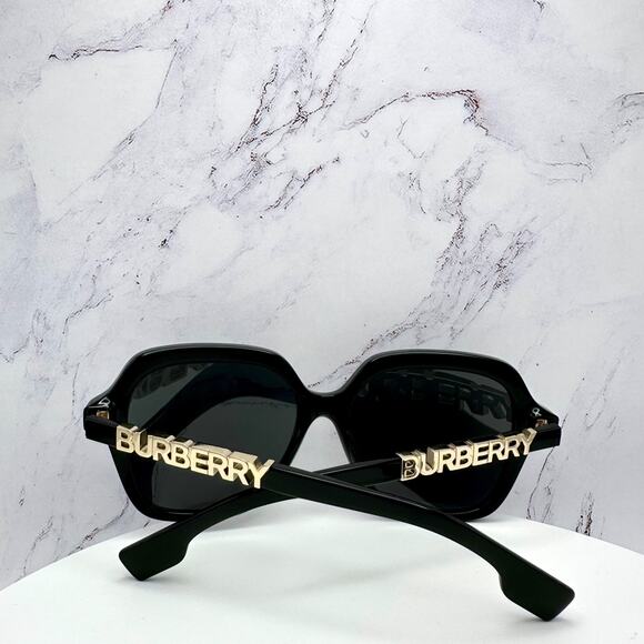 New Burberry Sunglasses Black Square Gold Metal Cut Out BURBERRY Logo Womens - Picture 14 of 16